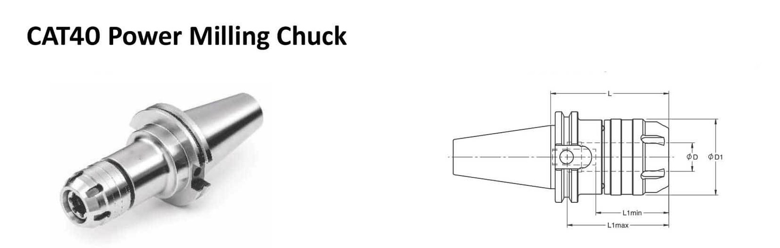 CAT40 C 0.750 - 3.25 Power Milling Chuck (Balanced to 2.5G 25000 rpm)